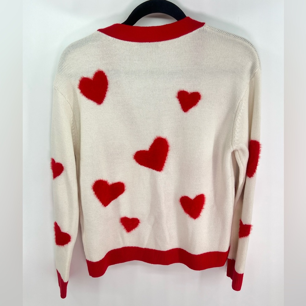 Alice + Olivia Bradley Intarsia White Red Heart VNeck Wool Blend Cardigan XS - Picture 9 of 14